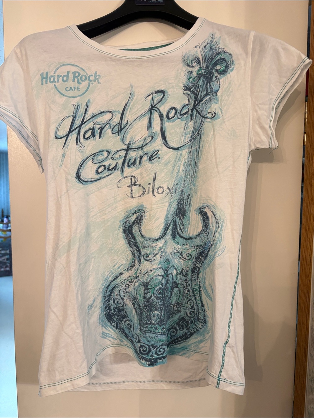 Hard Rock Cafe White & Teal Guitar Graphic Tee